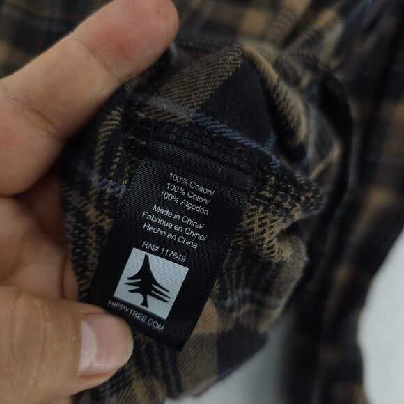 HippyTree Flannel Shirt Mens Medium Brown Plaid Cotton Long Sleeve Snap Button - Picture 7 of 8